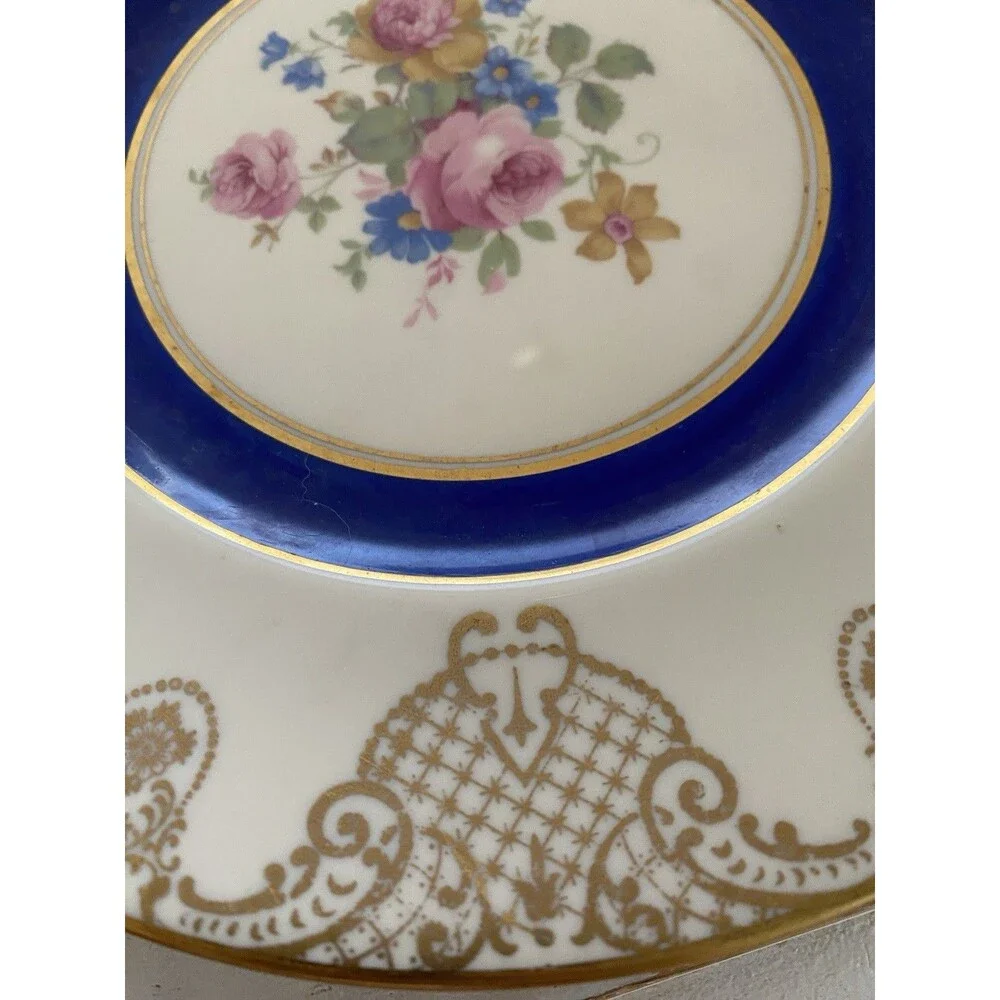 Translucent China Dinner Plate Made In Usa Cobalt Gold 8 Piece Set 1940's-1960's